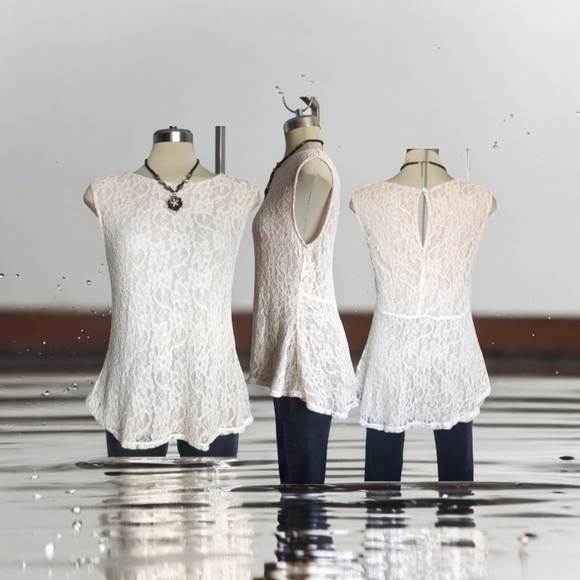 KISMET Luxury Beige Lace Sleeves Blouse Size L - Picture 8 of 15